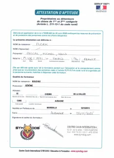 Pascal Flork aptitude à la détention de chien catégorisé.